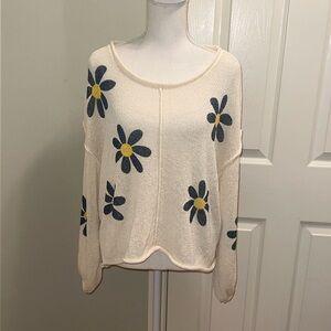 POL Oversized Daisy/Flower Print Lightweight Sweater
